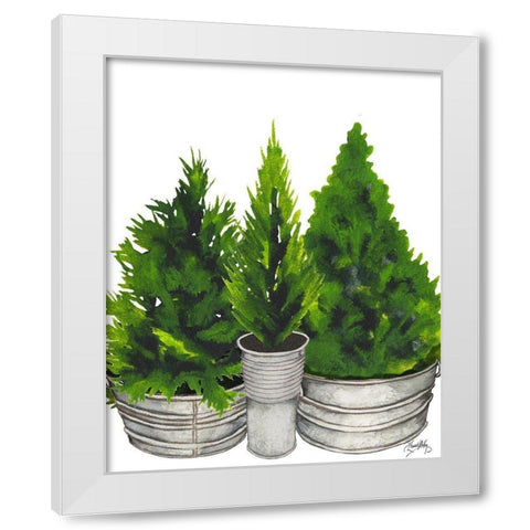 Evergreens in Galvanized Tins White Modern Wood Framed Art Print by Medley, Elizabeth