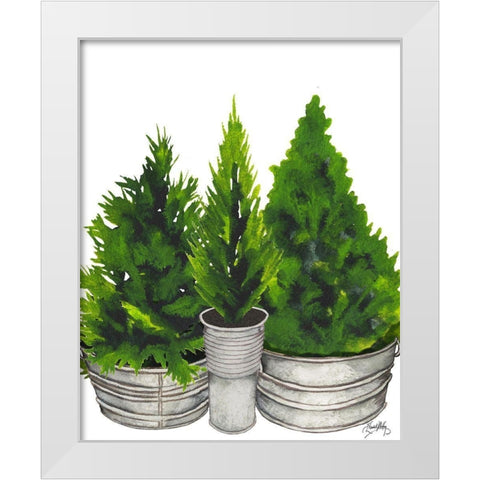 Evergreens in Galvanized Tins White Modern Wood Framed Art Print by Medley, Elizabeth