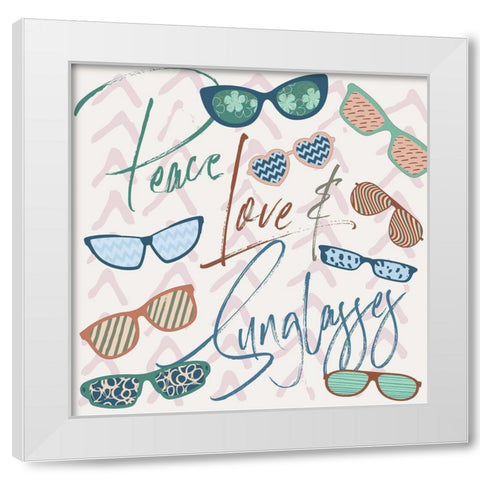 Peace, Love and Sunglasses White Modern Wood Framed Art Print by Medley, Elizabeth