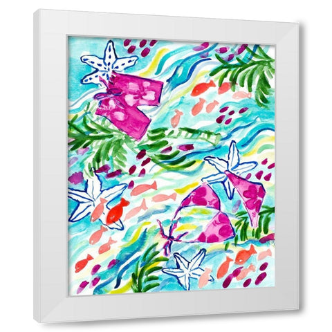 Playing with the Fish White Modern Wood Framed Art Print by Loreth, Lanie