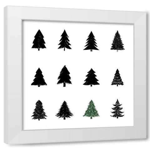 Black Tree Pattern White Modern Wood Framed Art Print by Navas, Emily