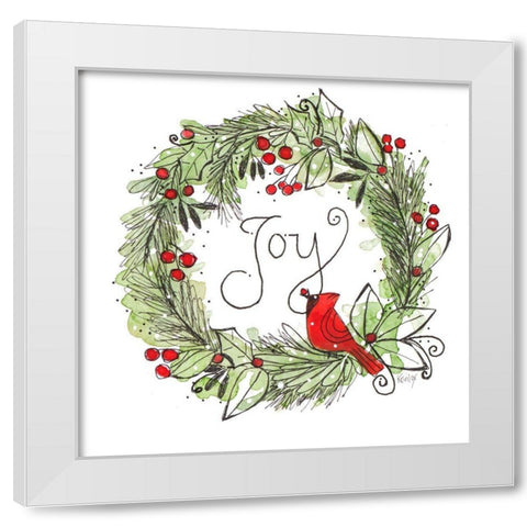 Joyful Cardinal Wreath White Modern Wood Framed Art Print by Krinlox