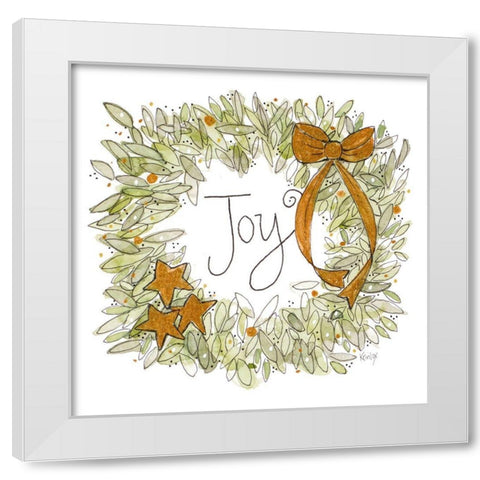 Joyful Wreath with Gold Ribbons White Modern Wood Framed Art Print by Krinlox