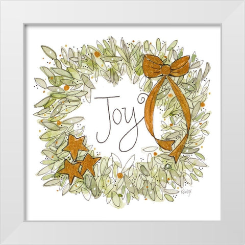 Joyful Wreath with Gold Ribbons White Modern Wood Framed Art Print by Krinlox