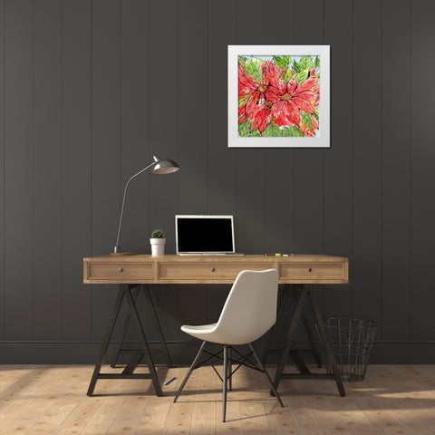 Vibrant Poinsettias II White Modern Wood Framed Art Print by Krinlox