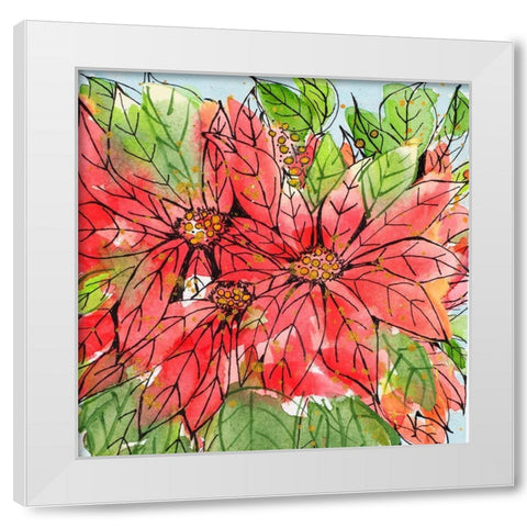Vibrant Poinsettias II White Modern Wood Framed Art Print by Krinlox