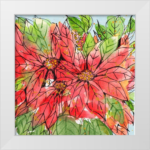 Vibrant Poinsettias II White Modern Wood Framed Art Print by Krinlox