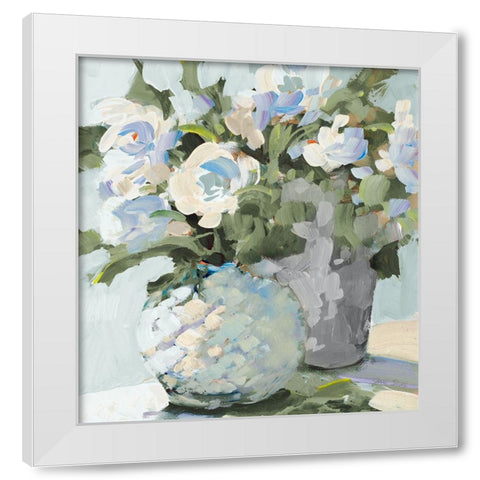 Blue Florals White Modern Wood Framed Art Print by Slivka, Jane