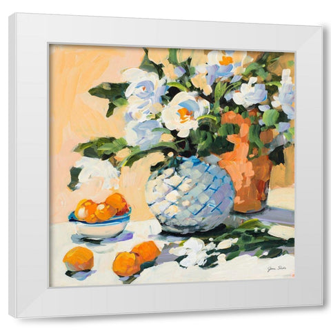 Flowers And Oranges White Modern Wood Framed Art Print by Slivka, Jane