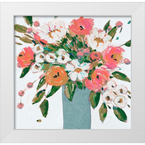 A Burst Of Pink Joy White Modern Wood Framed Art Print by Krinlox
