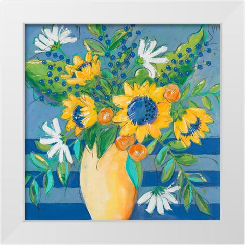Floral Bursts Among the Blue White Modern Wood Framed Art Print by Krinlox