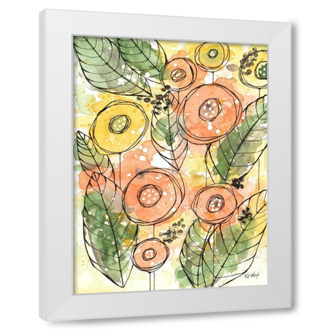 Warm Florals White Modern Wood Framed Art Print by Krinlox