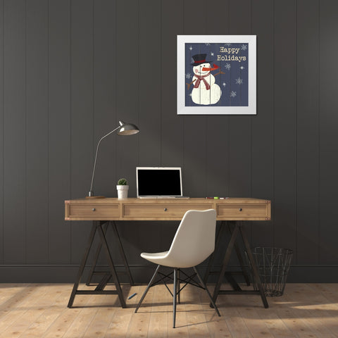 Cardinals And Snowmen I White Modern Wood Framed Art Print by SD Graphics Studio