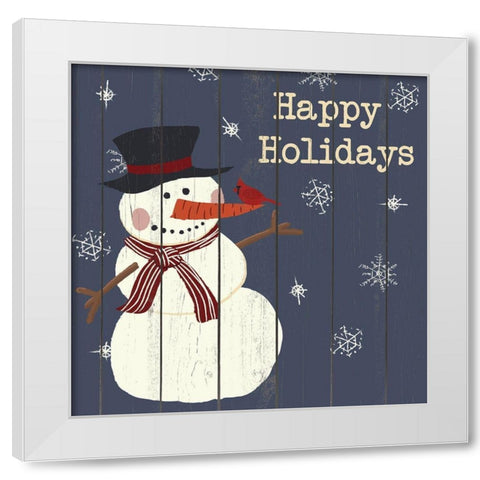 Cardinals And Snowmen I White Modern Wood Framed Art Print by SD Graphics Studio