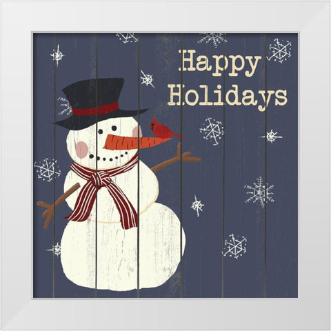 Cardinals And Snowmen I White Modern Wood Framed Art Print by SD Graphics Studio
