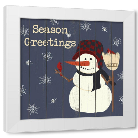 Cardinals And Snowmen II White Modern Wood Framed Art Print by SD Graphics Studio