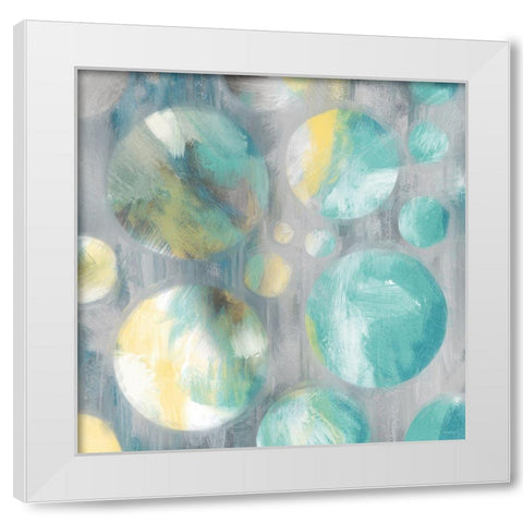 Teal Bubbly Abstract White Modern Wood Framed Art Print by Meneely, Dan