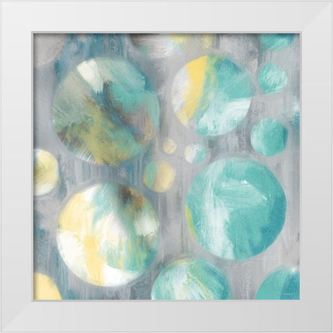 Teal Bubbly Abstract White Modern Wood Framed Art Print by Meneely, Dan