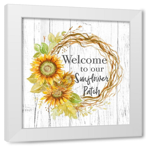 Welcome To Our Sunflower Patch White Modern Wood Framed Art Print by Pinto, Patricia