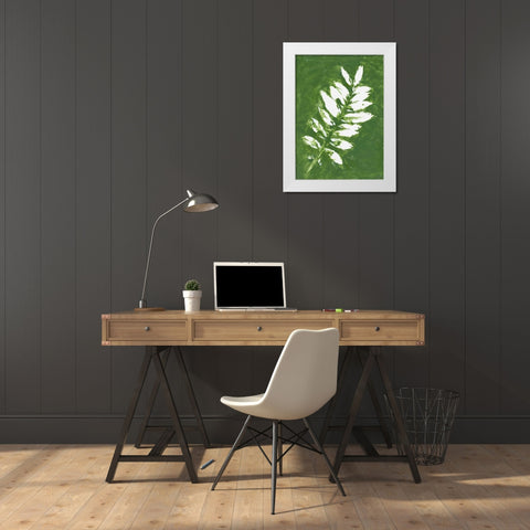 Tropical Leaf Branch Stamp White White Modern Wood Framed Art Print by Pinto, Patricia