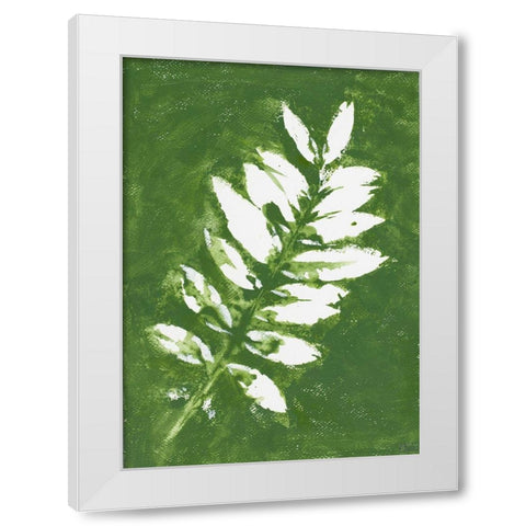 Tropical Leaf Branch Stamp White White Modern Wood Framed Art Print by Pinto, Patricia