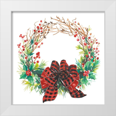 Christmas Holly Wreath White Modern Wood Framed Art Print by Pinto, Patricia