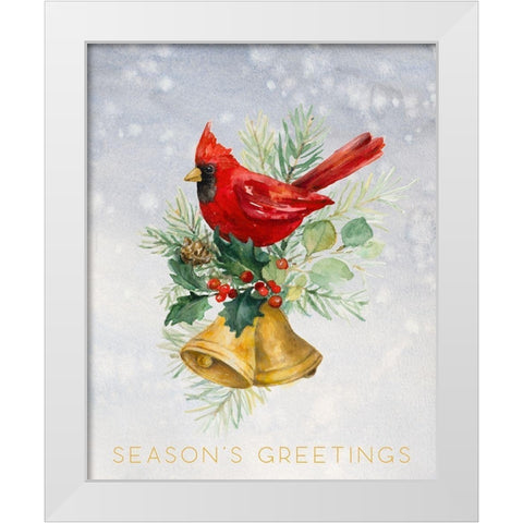 Northern Cardinal Seasons Greetings White Modern Wood Framed Art Print by Loreth, Lanie