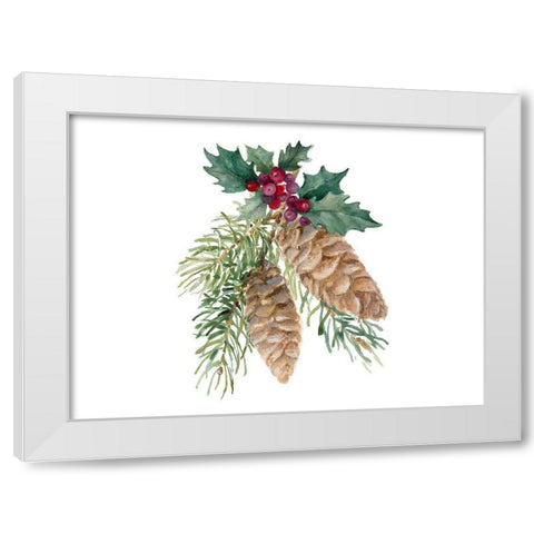 Pinecones And Holly White Modern Wood Framed Art Print by Loreth, Lanie