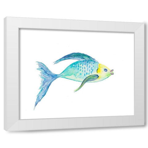 Yellow and Blue Fish I White Modern Wood Framed Art Print by DeRice, Julie