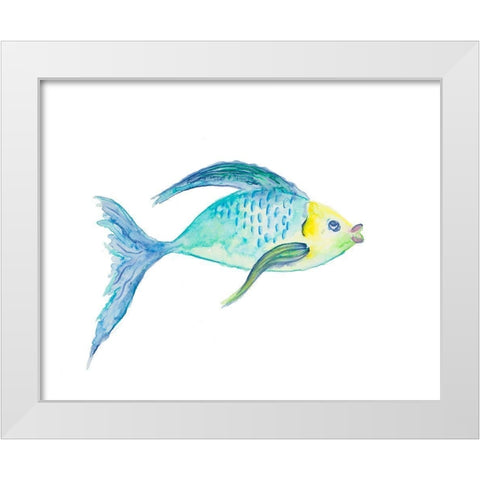 Yellow and Blue Fish I White Modern Wood Framed Art Print by DeRice, Julie