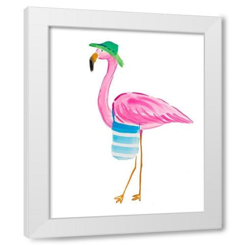 Beach Flamingo I White Modern Wood Framed Art Print by DeRice, Julie