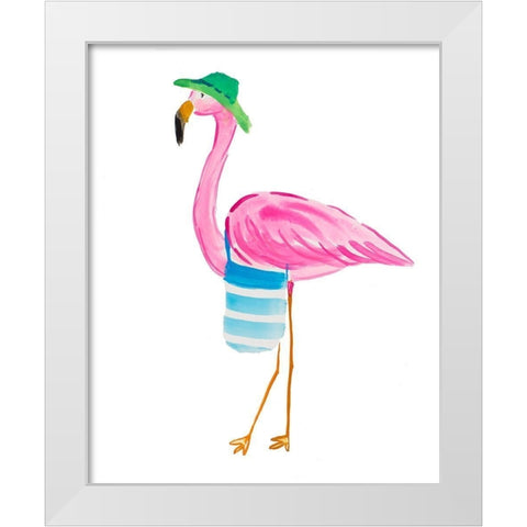 Beach Flamingo I White Modern Wood Framed Art Print by DeRice, Julie