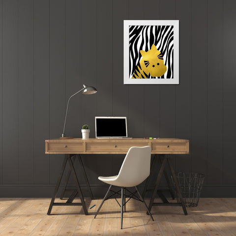 Gold Baby Zebra White Modern Wood Framed Art Print by Quach, Anna