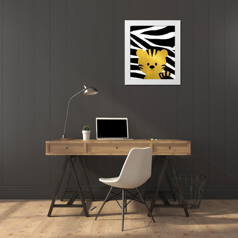 Gold Baby Tiger White Modern Wood Framed Art Print by Quach, Anna