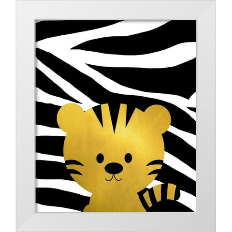 Gold Baby Tiger White Modern Wood Framed Art Print by Quach, Anna