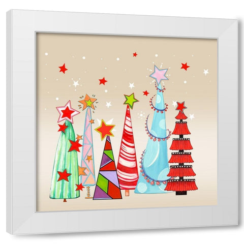 Sparkly and Bright Christmas Trees I White Modern Wood Framed Art Print by Diannart