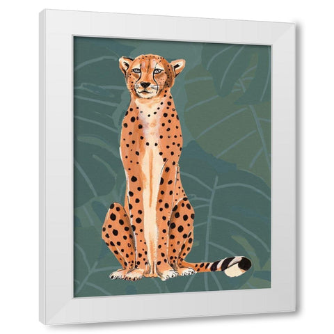 Cheetah Retro On Leaf Pattern White Modern Wood Framed Art Print by Pinto, Patricia