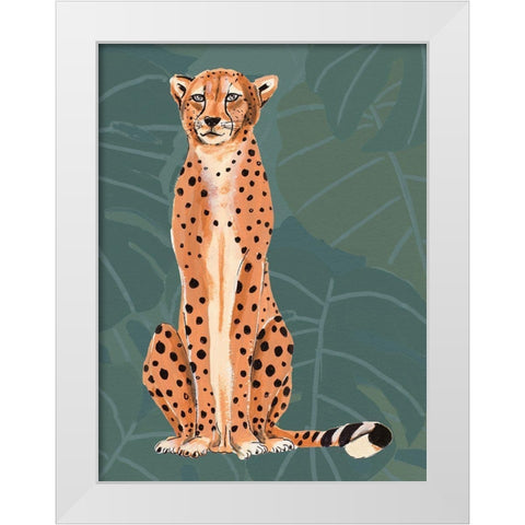 Cheetah Retro On Leaf Pattern White Modern Wood Framed Art Print by Pinto, Patricia
