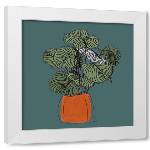 The Retro Pot On Teal I White Modern Wood Framed Art Print by Pinto, Patricia