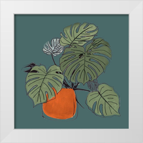 The Retro Pot On Teal II White Modern Wood Framed Art Print by Pinto, Patricia