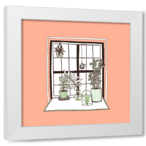 Peach Indoor Garden White Modern Wood Framed Art Print by Amaya