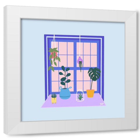 Blue Indoor Garden White Modern Wood Framed Art Print by Amaya