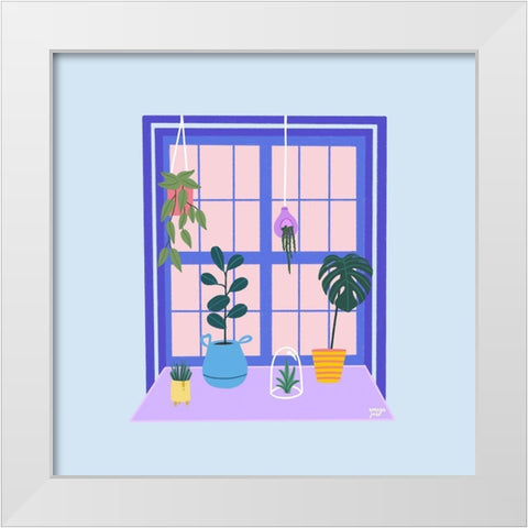 Blue Indoor Garden White Modern Wood Framed Art Print by Amaya
