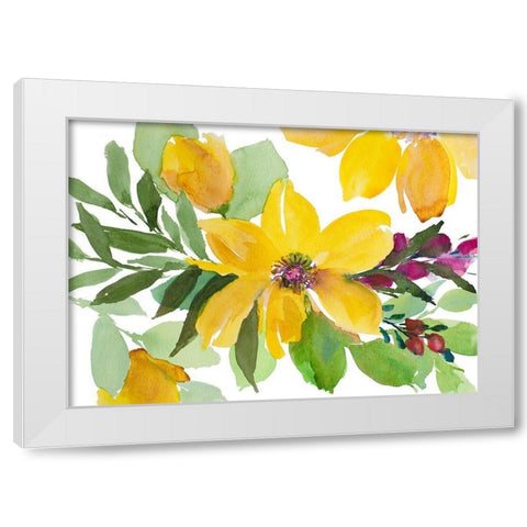 Bright Yellow Bloom with Fushia Stem Flowers White Modern Wood Framed Art Print by Loreth, Lanie