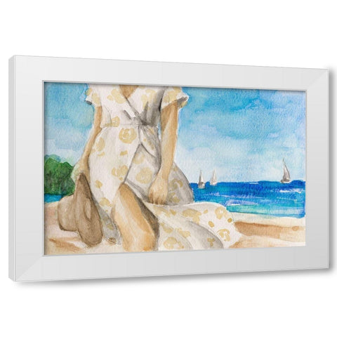Windy Day On The Beach White Modern Wood Framed Art Print by Loreth, Lanie