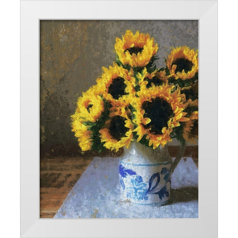 Sunflowers in Pitcher White Modern Wood Framed Art Print by Medley, Elizabeth