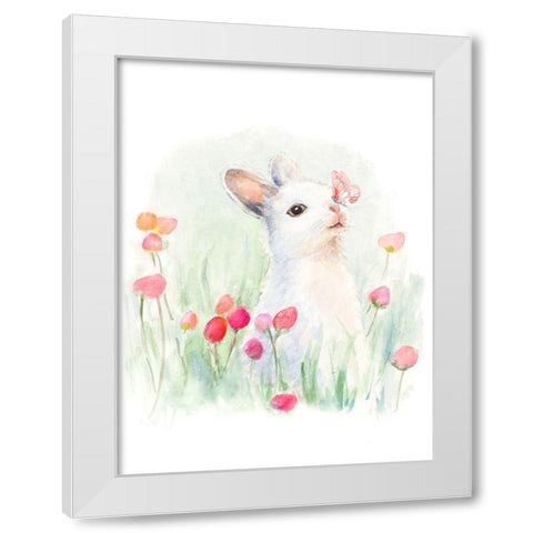 White Bunny and Butterfly White Modern Wood Framed Art Print by Loreth, Lanie