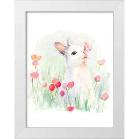 White Bunny and Butterfly White Modern Wood Framed Art Print by Loreth, Lanie