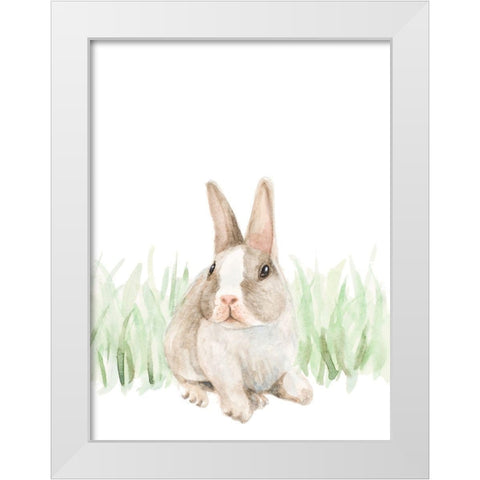 Bunny In The Grass White Modern Wood Framed Art Print by Loreth, Lanie