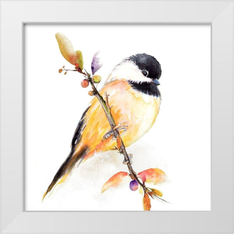 Watercolor Chickadee I White Modern Wood Framed Art Print by Diannart
